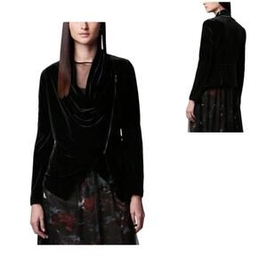 Simply Vera Wang Asymmetrical Velvet Drapey Jacket Coat Black Plus Size XXL